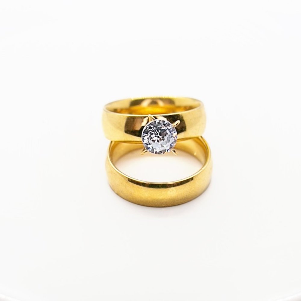 Sizes 7, 8, 9, 10,11  Stainless Steel CZ Engagement & Wedding Ring Set